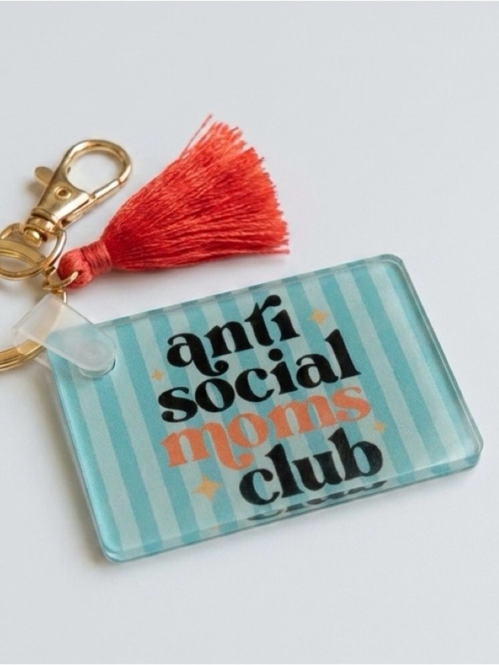 Acrylic 'anti social moms club' Tassel Keychain - Teal & Coral